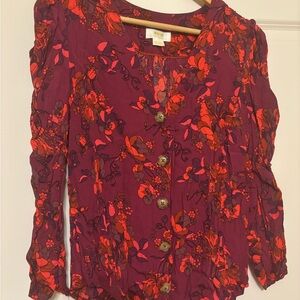 Maeve Red Long Sleeve Buttoned Blouse